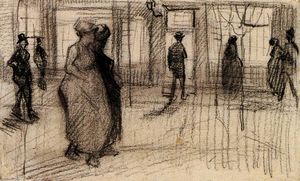 Vincent Van Gogh - People Walking on a Street in the Evening