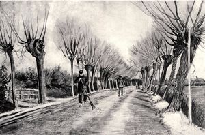 Vincent Van Gogh - Road with Pollard Willows and Man with Broom