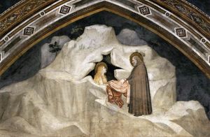 Giotto Di Bondone - Scenes from the Life of Mary Magdalene: The Hermit Zosimus Giving a Cloak to Magdalene