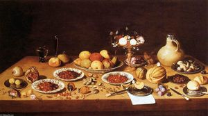 Jan Van Kessel - Still-Life on a Table with Fruit and Flowers