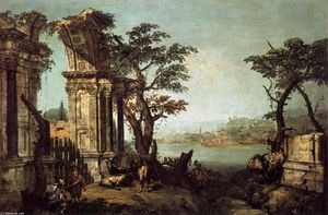 Michele Marieschi - Capriccio with Classical Arch and Goats