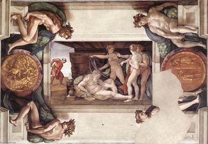 Michelangelo Buonarroti - Drunkenness of Noah (with ignudi and medallions)