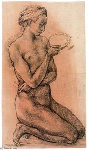 Michelangelo Buonarroti - Kneeling Female Nude in Profile (recto)