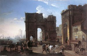 Alessandro Salucci - Harbour View with Triumphal Arch