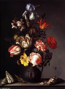 Balthasar Van Der Ast - Flowers in a Vase with Shells and Insects