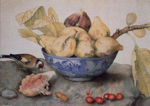 Giovanna Garzoni - China Bowl with Figs, a Bird, and Cherries