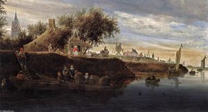Salomon Van Ruysdael - Ferry near Gorinchem (detail)