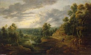 Lucas Van Uden - Landscape with Hunters
