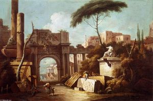 Giuseppe Zais - Ancient Ruins with a Great Arch and a Column