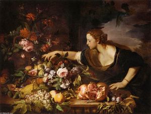 Abraham Brueghel - Woman Grasping Fruit