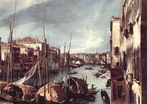 Giovanni Antonio Canal (Canaletto) - The Grand Canal with the Rialto Bridge in the Background (detail)