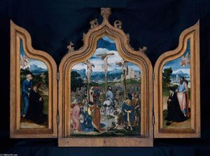 Jan Wellens De Cock - Triptych with Calvary and Patrons