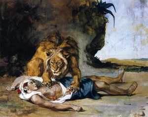 Eugène Delacroix - Lion Mauling a Dead Arab