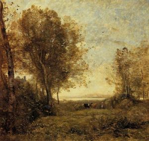 Jean Baptiste Camille Corot - Morning - Woman Hearding Cows