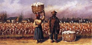 William Aiken Walker - Negro Man and Woman in Cotton Field with Cotton Baskets