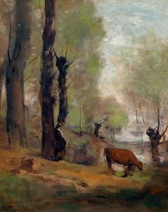 Jean Baptiste Camille Corot - Peasant Woman Watering Her Cow