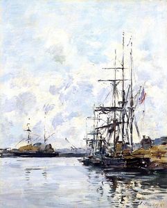 Eugène Louis Boudin - Port, Sailboats at Anchor