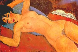 Amedeo Modigliani - Reclining Nude on a Blue Cushion (also known as Red Nude)