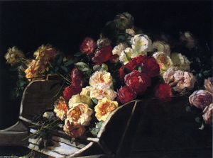George Cochran Lambdin - Roses in a Wheelbarrow