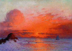 Ferdinand Du Puigaudeau - Sailboats at Sunset (also known as Sun Setting on the Sea)