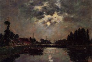 Eugène Louis Boudin - Saint-Valery-sur-Somme, Moonrise over the Canal
