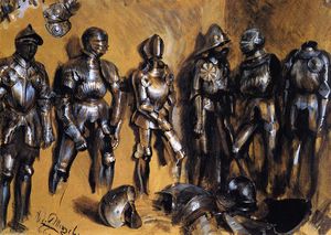 Adolph Menzel - Six Suits of Armor Standing against a Wall