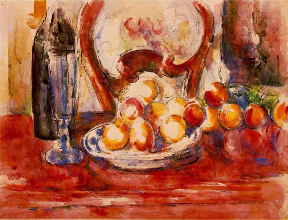  Paintings Reproductions Still Life - Apples, a Bottle and Chairback, 1902 by Paul Cezanne (1839-1906, France) | ArtsDot.com