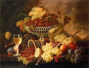 Severin Roesen - Still Life with Fruit and Wine Glass