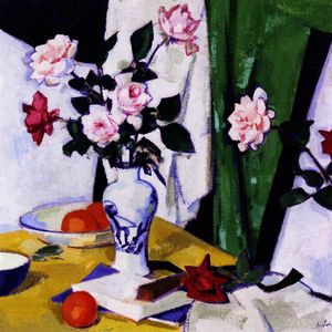 Samuel John Peploe - Still LIfe with Pink and Red Roses in a Chinese Vase