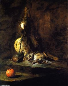 Jean-Baptiste Simeon Chardin - Two Rabbits with Game Bag, Powder Flask and Orange