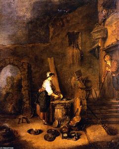 Jean Antoine Watteau - Woman Cleaning Copper