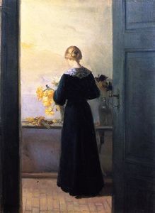 Anna Kirstine Ancher - Young Woman Arranging Flowers