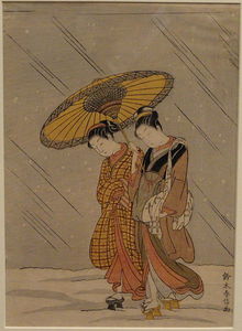 Suzuki Harunobu - Couple In A Snowstorm