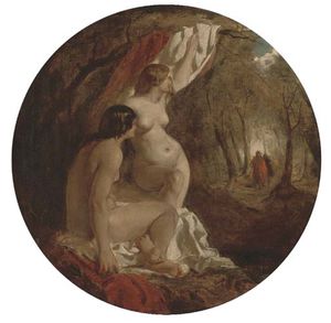 William Etty - Two Female Nudes In A Wood