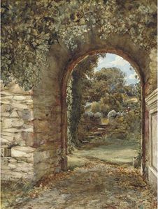 Edward Duncan - An Ivy-clad Arch With A View To A Garden Beyond