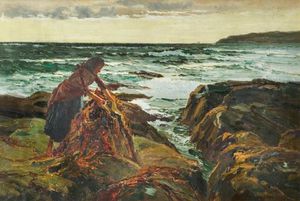 William Henry Bartlett - Burning Kelp In Northern Ireland