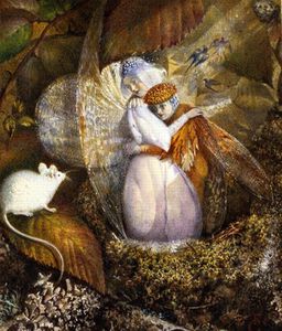 John Anster Fitzgerald - Fairy Lovers In A Bird's Nest Watching A White