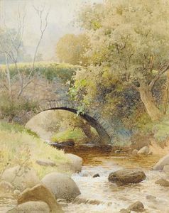 Arthur Claude Strachan - A Bridge Over A Stream In A Wooded Landscape