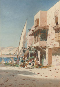 Augustus Osborne Lamplough - Arabs Unloading A Felucca On The Banks Of The Nile