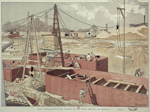 Eugène Samuel Grasset - Laying The Foundations For The Eiffel Tower