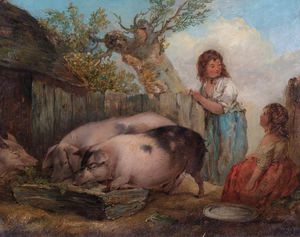 George Morland - Pigs In A Farmyard