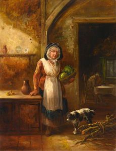 Thomas Barker - Scotswoman With Cabbages, In A Cottage Interior
