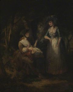 William Hamilton - Two Women With A Baby Conversing In A Wood