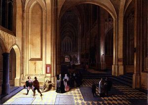 Pieter Neefs The Elder - Interior Of A Cathedral With A Beggar