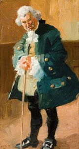 Alfred James Munnings - Old Gentleman In Period Costume With Walking Stick