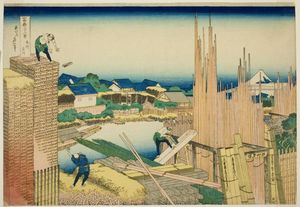 Katsushika Hokusai - Tatekawa River Lumberyard