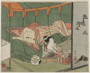 Suzuki Harunobu - Bedroom Scene With Mosquito Net