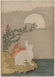 Suzuki Harunobu - Hares And Autumn Full Moon