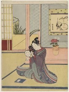 Suzuki Harunobu - Young Man Playing A Hand-drum