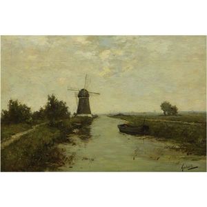 Paul Joseph Constantine Gabriel - A Windmill In A Polder Landscape